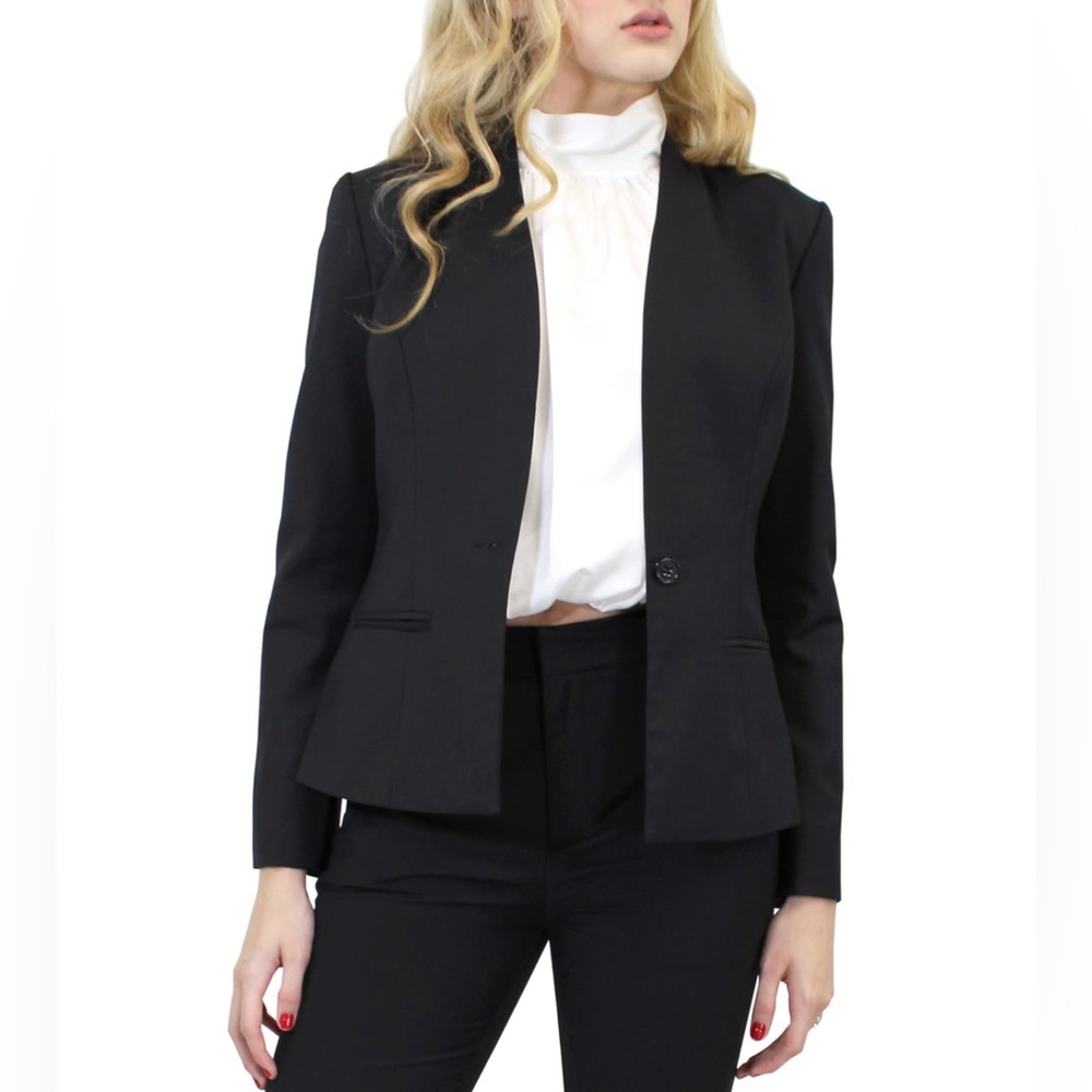 New Marc Defang Black Lapelless Tailored Suiting Blazer - 4 US